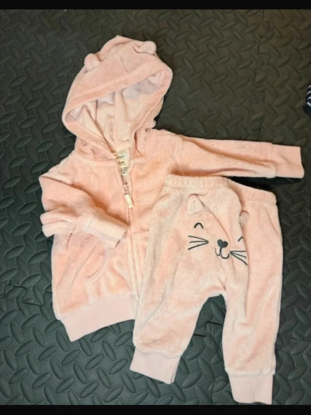 3 months Carter's Pink Plush Hooded Jacket & Cat Face Joggers Set